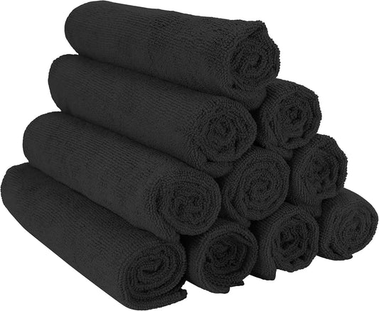 Arkwright Microfiber Gym Towel - Pack of 12 - Super Soft, Quick Dry Workout Sweat Towels, 300 GSM Lightweight & Absorbent for Sports, Working Out, Yoga, and Spa, 16 x 27 in, Black