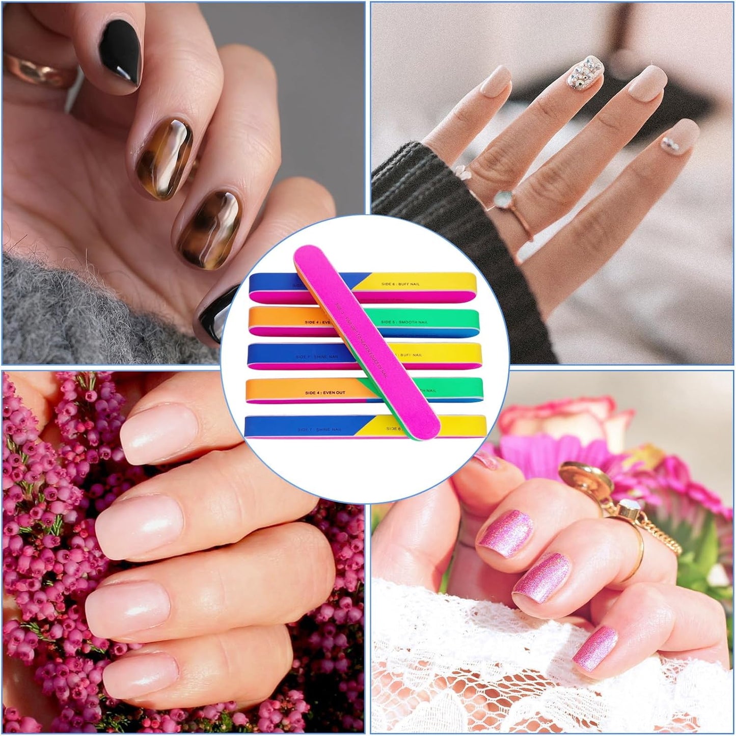 7 Way Nail Buffer (6 Pcs), Nail Buffers Blocks for Natural Nails Shine Smoother Buffing Block for Shinning Fingernail Emery Board Buffing Blocks (6 Pcs Shine Buffer 7 Way)