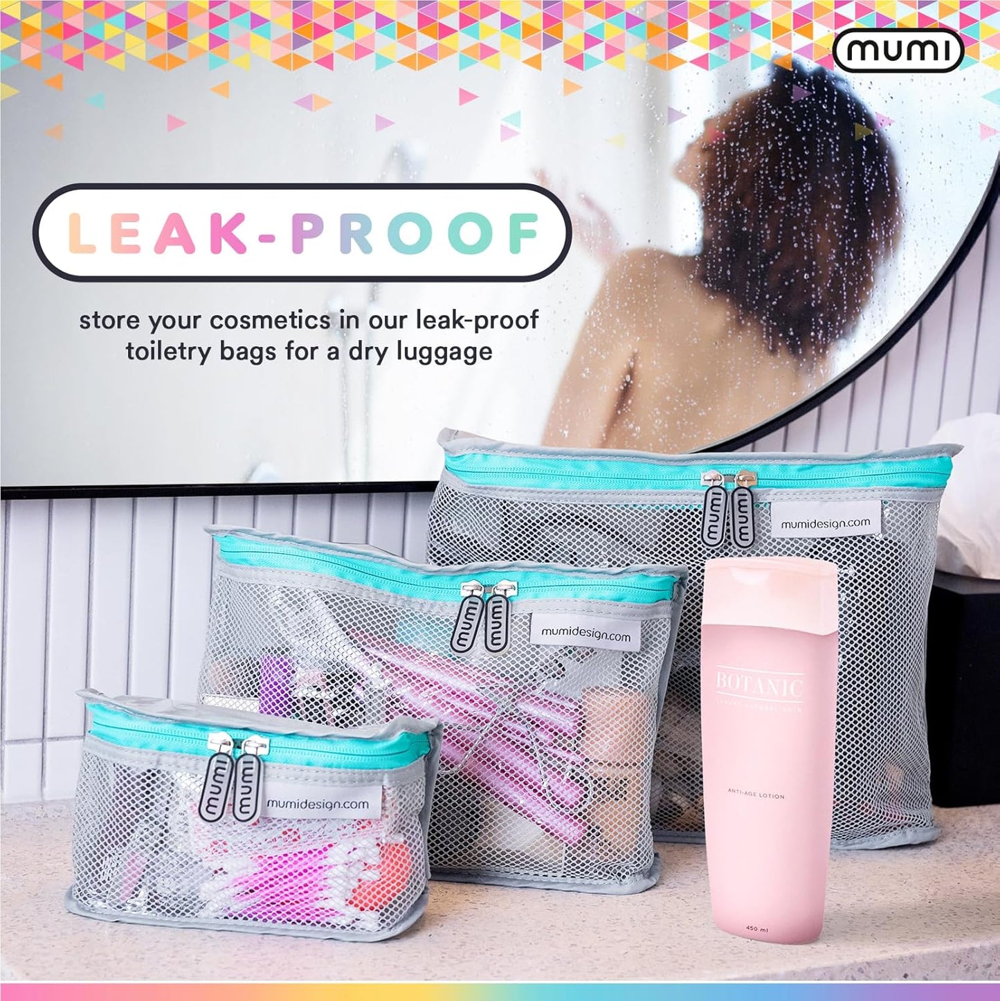 MUMI Travel Toiletry Bag Set of 3 – Clear TSA Approved Toiletry Bags for Women – Reusable Water-Resistant Makeup Organizer Pouches for Skincare, Cosmetics, Travel Accessories, Airport Packing - Orange