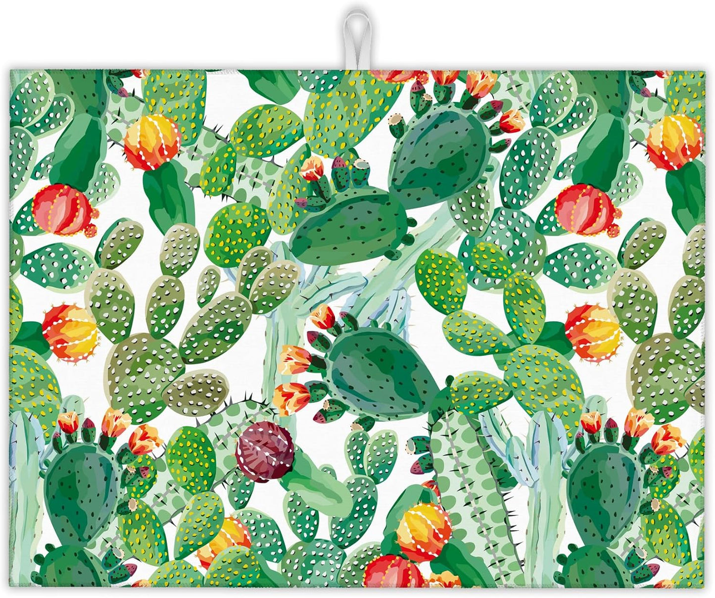 Green Cactus Dish Drying Mat, Tropical Plant Drying Rack Pad Countertop Dishes Ultra Absorbent Microfiber Kitchen Counter Mat for Coffee Countertop Decor 18x24 Inch