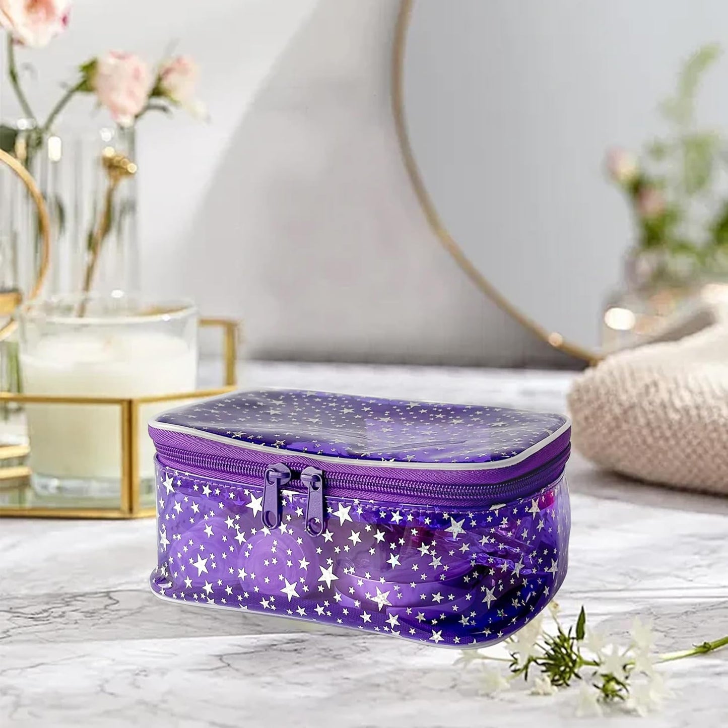 Holographic Makeup Bags Bulk,Clear Storage Bag Toiletry Pocket Portable Zippered Iridescent Pouch Waterproof Cosmetic Gift Bags for Women (Purple)