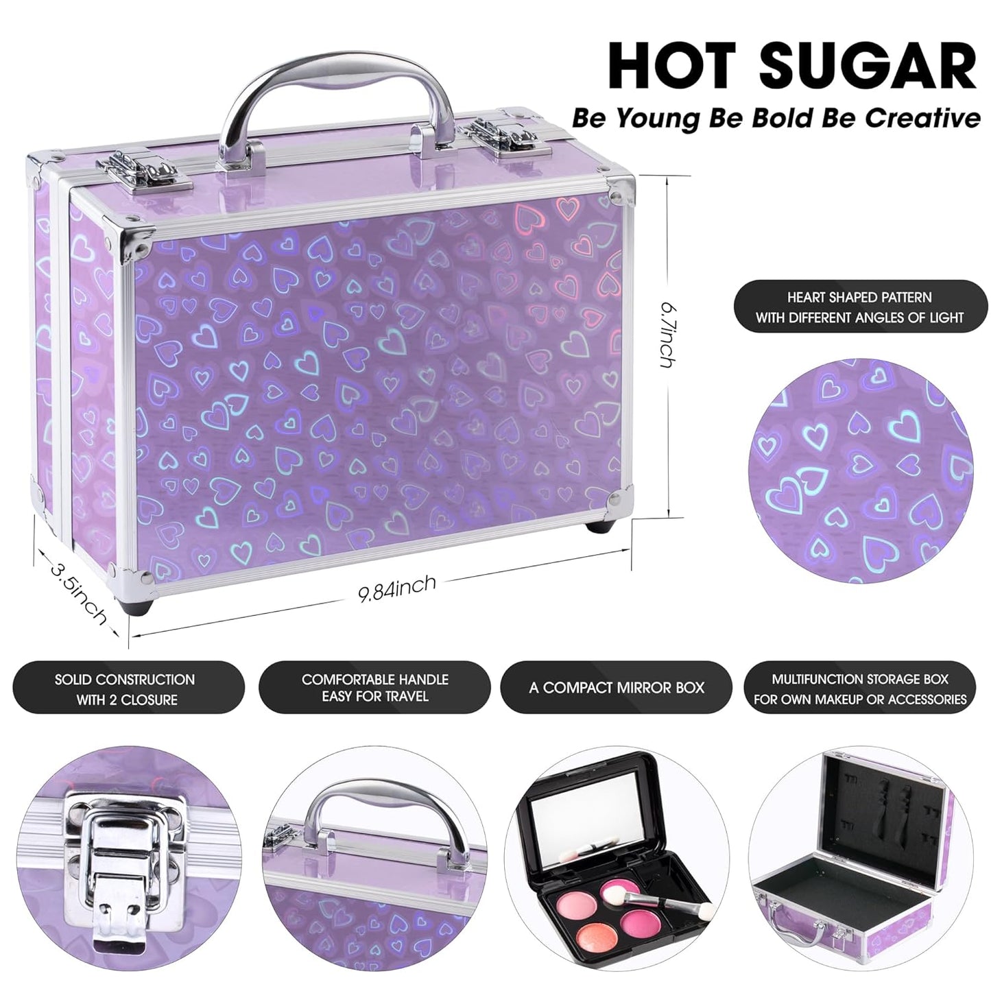 Hot Sugar Makeup Kit for Teenager Girls - Full Starter Cosmetics Set with Eye Shadow Lip Balm Blush Lip Gloss Brush Lip Pencil Eye Pencil and Mirror (Purple Love)
