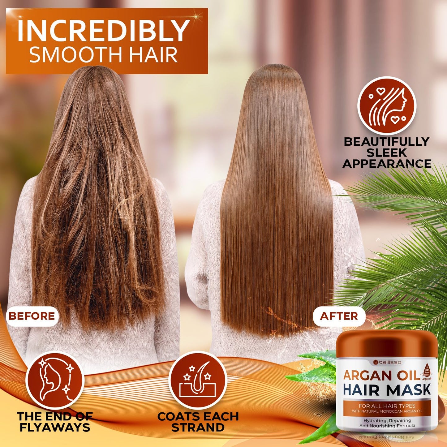 Moroccan Argan Oil Mask - Deep Conditioning Moisturizer for Dry, Extremely Damaged Hair - Hydrating Repair Treatment for Split Ends - With Collagen and Keratin for Curly, Frizzy and Color Treated Hair