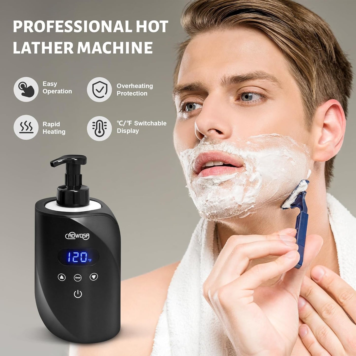 Hot Lather Machine for Shaving Professional Lather Maker for Men Face Shaving Large Capacity Shaving Foam Machine for Home Use Salon Barber Shop, with 2 Foam Bottle