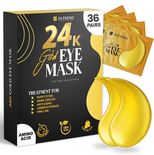 24K Gold Under Eye Patches For Puffy Eyes (36 Pairs) - Collagen Enriched Under Eye Masks for Dark Circles and Puffiness, Hyaluronic Acid Under Eye Mask Patches for Wrinkles