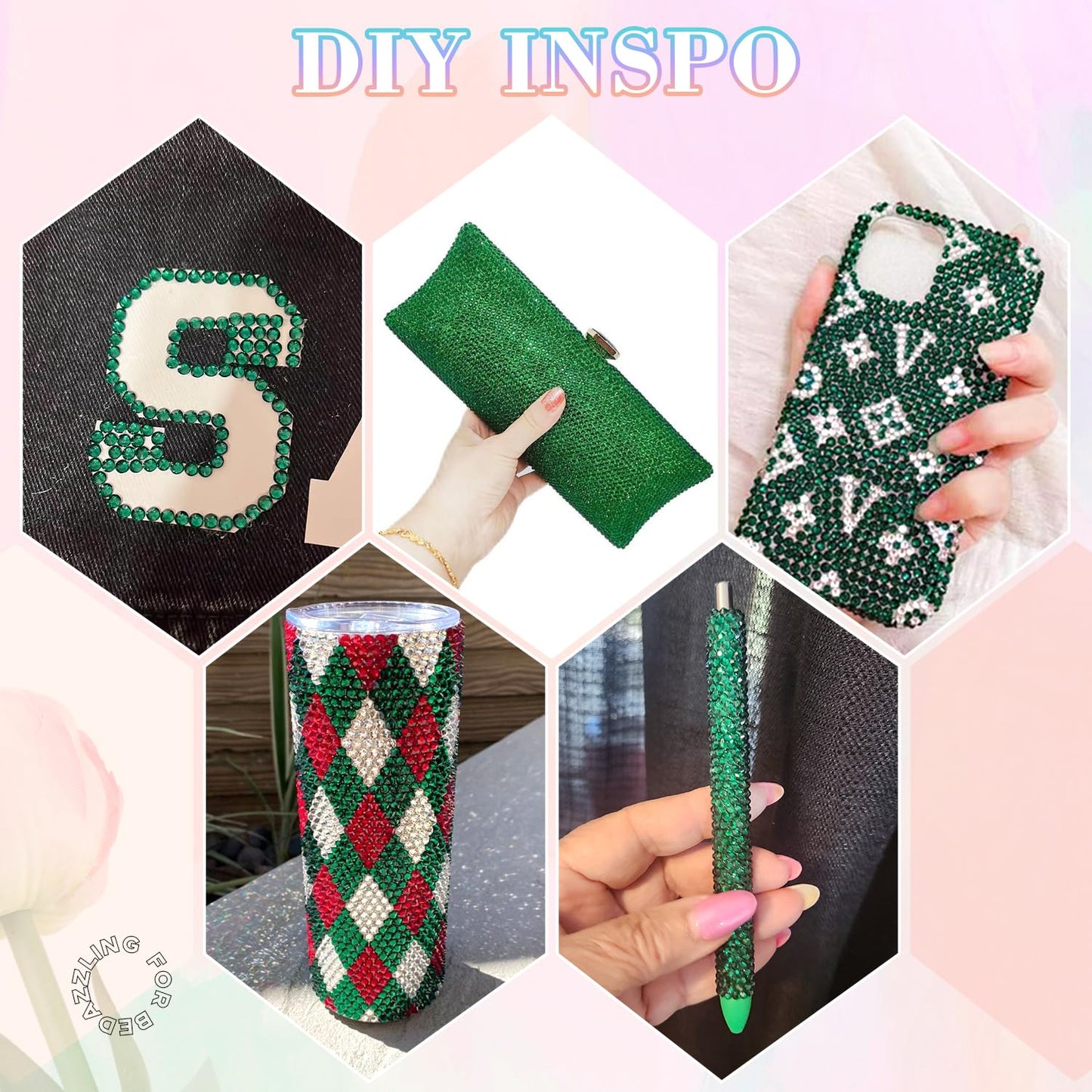 25000Pcs Resin Rhinestones with B7000 Jewelry Glue for Crafting, Dark Green 2-6mm Non Hotfix Flatback Gems, Bedazzling Crystal for DIY Crafts Clothing Tumblers Mugs Shoes Fabric Decor Nail Art