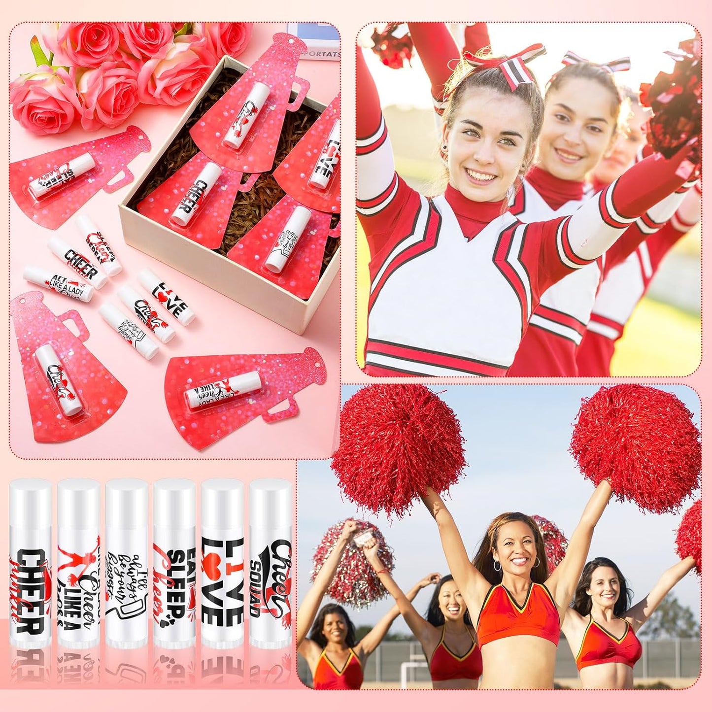 60 Pcs Cheerleading Lip Balm Bulk Cheer Teams Lip Balm Gifts Set Honey Moisturizing Lip Care Flavor Hydration Dry Chapped Lips for Men Women Children(Red)