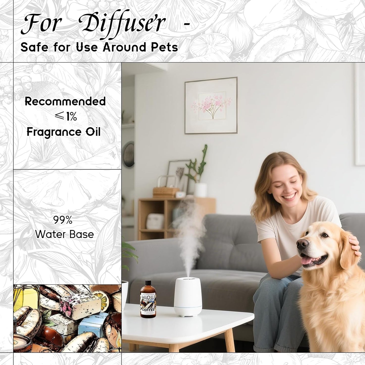 HIQILI Coffee Fragrance Oil for Scent Diffuser & Humidifier, Perfect for Candle, Soap, Perfume Making, New Car & Home - 5.07 Fl Oz