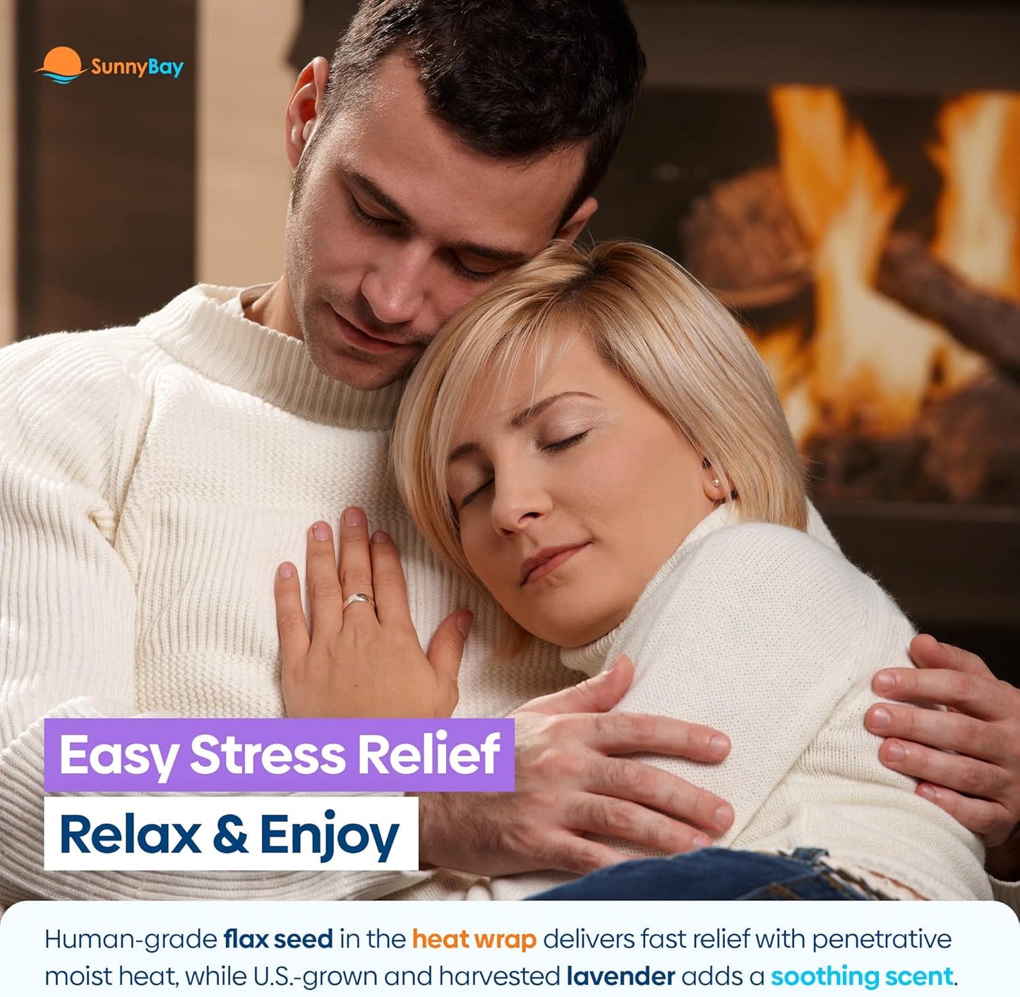 SunnyBay Microwave Heating Pad, Microwavable Heated Neck and Shoulder Wrap, Soothing Weighted Moist Heat or Ice Pack with Flaxseed and Lavender, 26x5 Inches, 2.5 lbs, Navy Blue