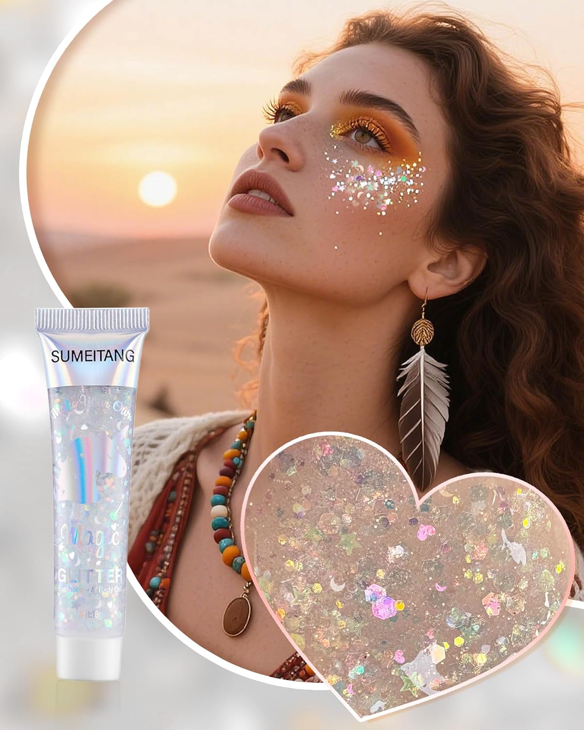 6 Pcs Clear White Face Body Glitter Gel，Holographic Chunky Sequins Body Glitter Paint for Party Singer Concerts Music Festival Rave Accessories for Girls Women Face Body DIY Sparkling Makeup