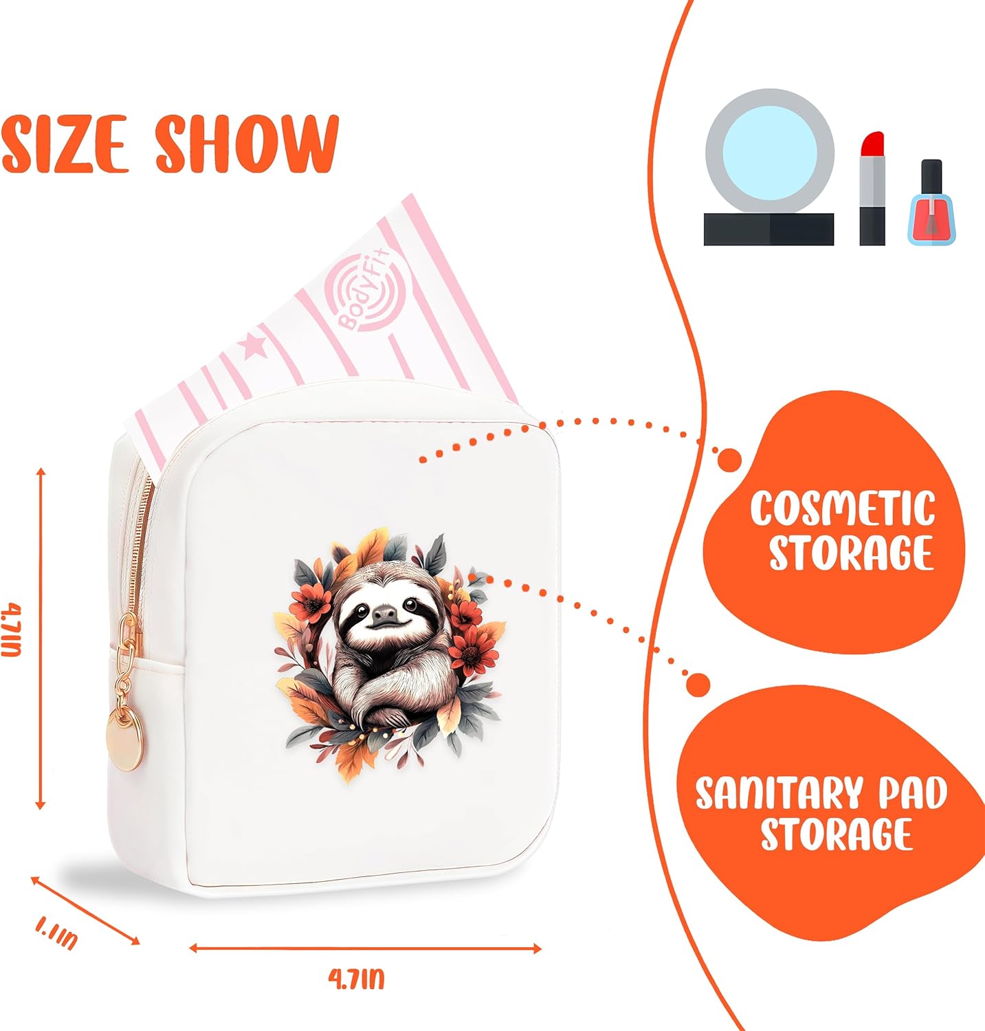 Sloth Mini Makeup Bag, Sloth Gift For Women Girls, Cute Portable Zipper Pouch Cosmetic Bag For Teen Girls Kids, Small Storage Bag For Sanitary Pad, Period napkin bag!