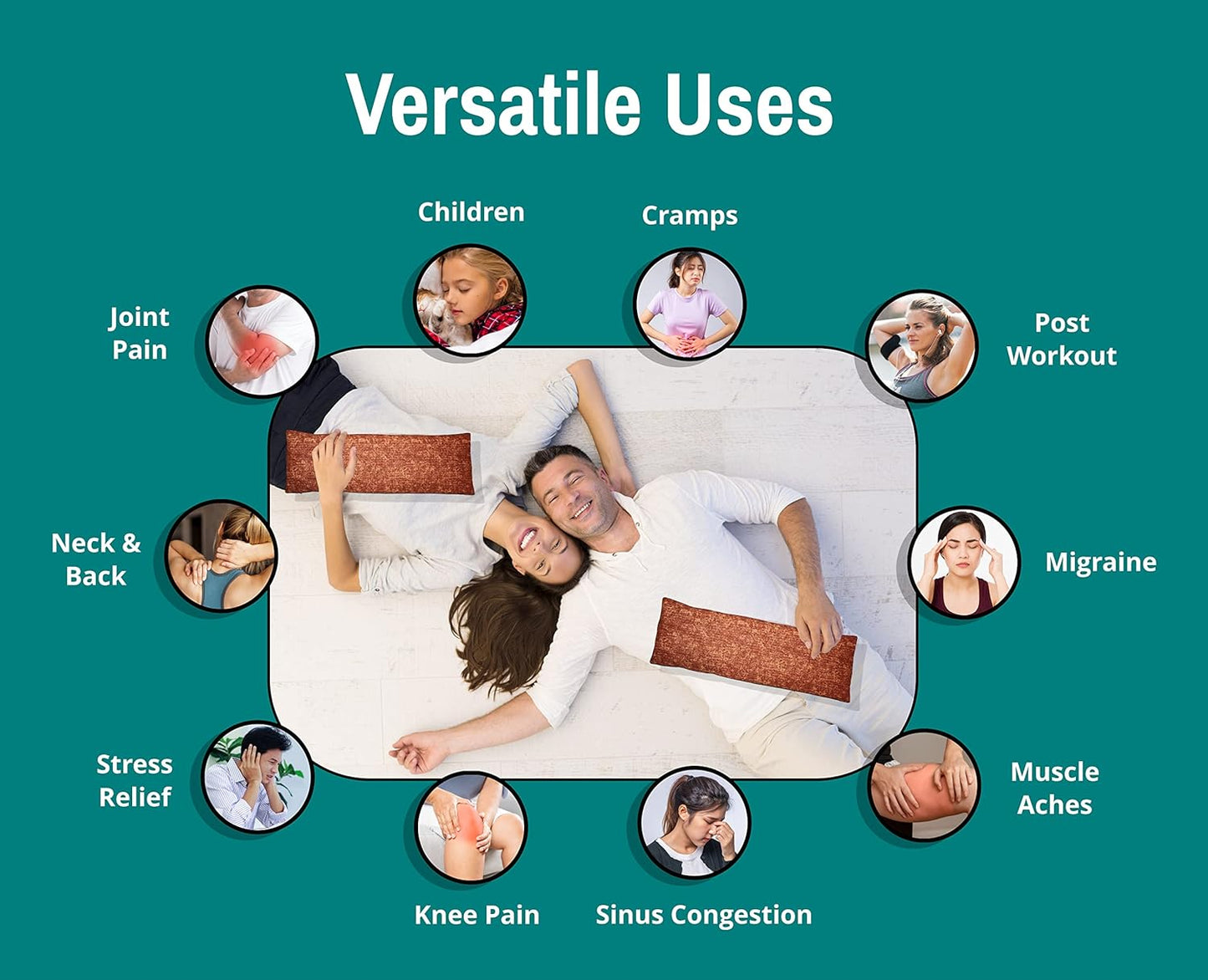 Microwavable Corn Filled Heating Pad and Cold Pack/Washable 100% Cotton Cover (Cross Hatch - Rust, 5.25in W x 17.25in L)