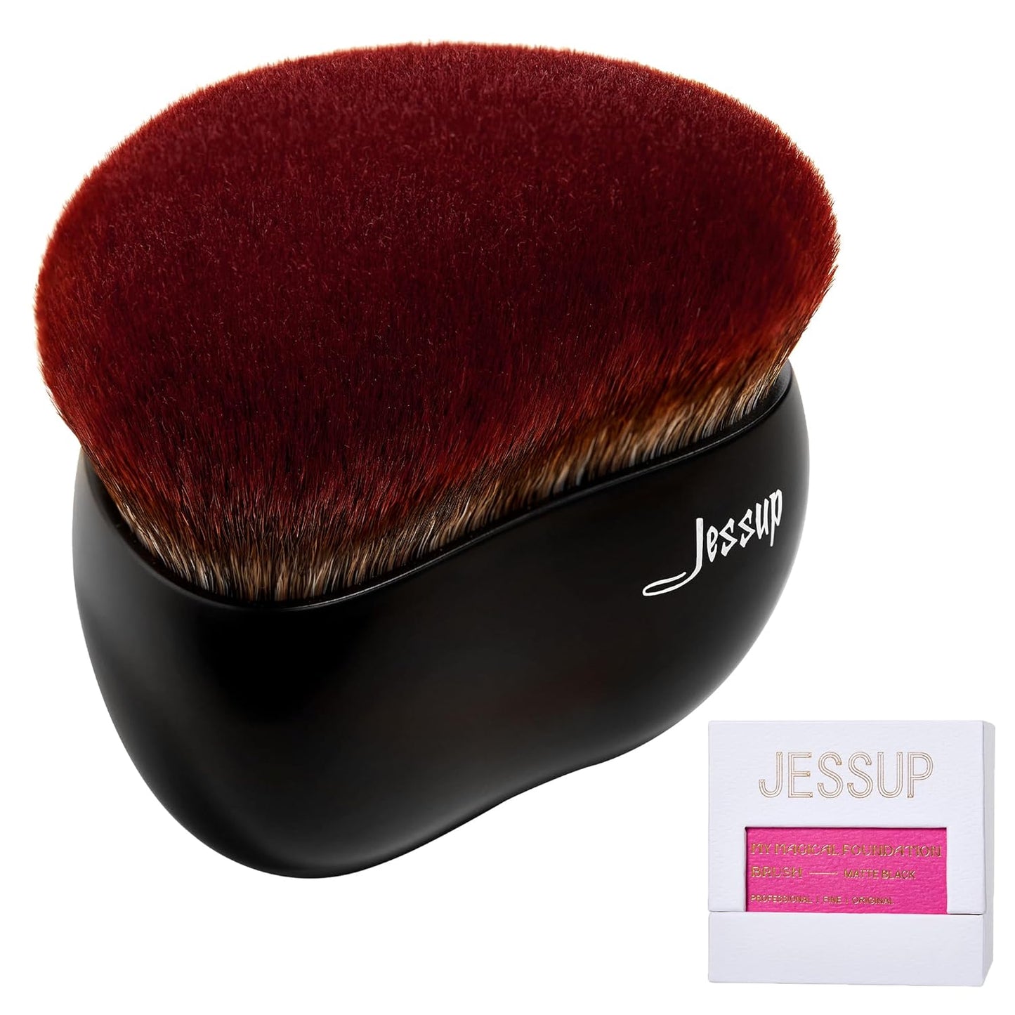 Jessup Foundation Brush Large Kabuki Makeup Brush for Face Body Blending Buffing Stippling Liquid Powder Cream Flawless with Gift Box, Black SF001
