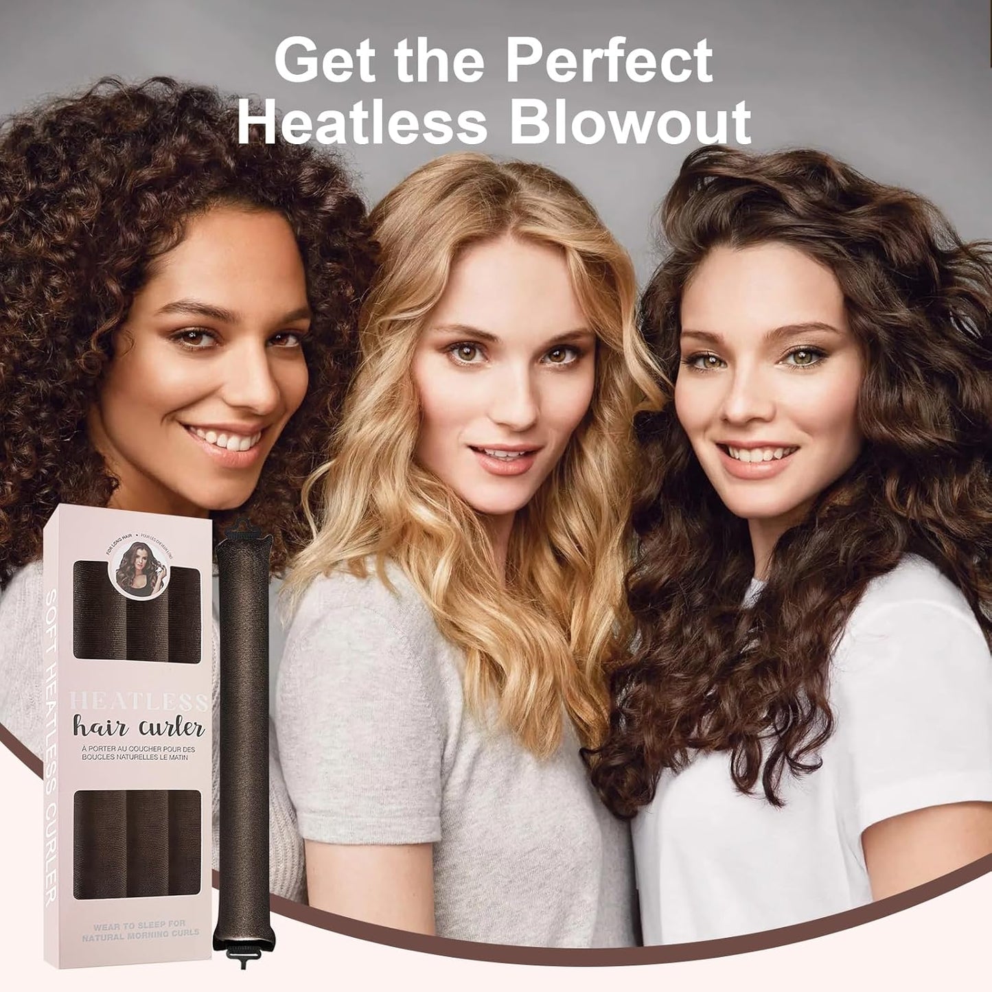 4 PCS Heatless Hair Curler Set - Overnight Use Curling Rods with Silk Scarf for All Hair Types, No Heat Natural Waves Curls without Damage, Brown