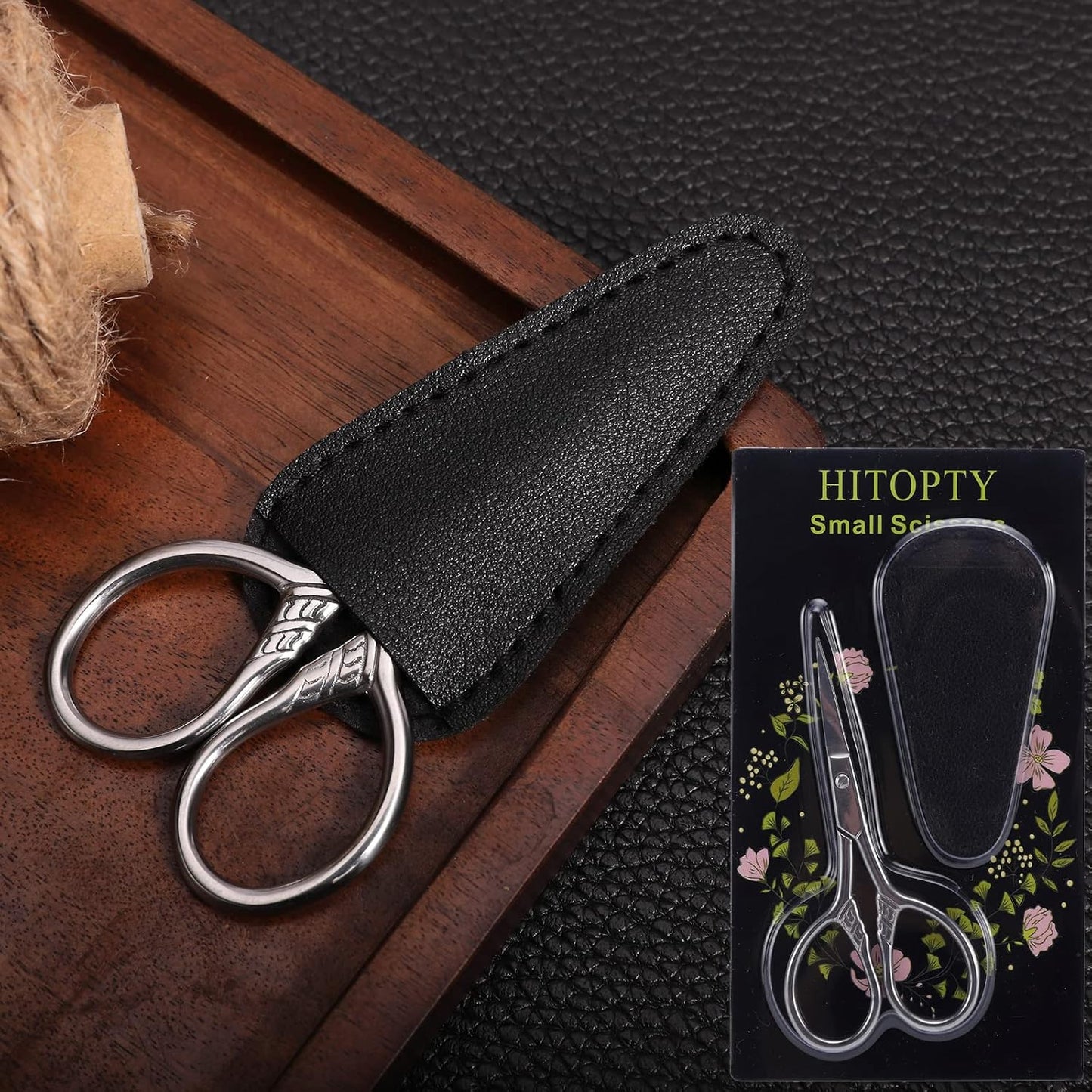 Small Precision Scissors, 3.5inch Stainless Steel Multi-Purpose Vintage Beauty Grooming Kit for Facial Hair, Eyebrow, Eyelash, Beard, Moustache with PU Sheath