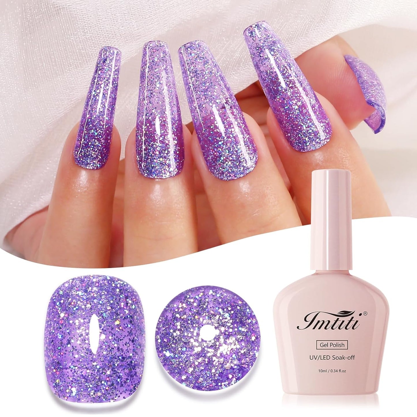 Imtiti Glitter Gel Nail Polish, Clear Purple Iridescent Glitter Gel Polish Diamond Shimmer Sparkle Soak Off UV LED Nail Gel Polish Autumn Winter Gel Polish Manicure Gel Nail Kit 10ML