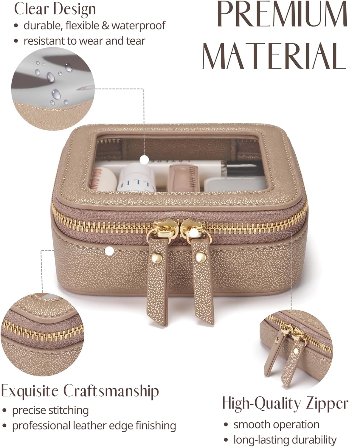 Popvibe Clear Makeup Bag Travel Cosmetic Case Transparent Toiletry Bag with Zipper, Portable Make Up Organizer Traveling Compact Car Bag for Essentials