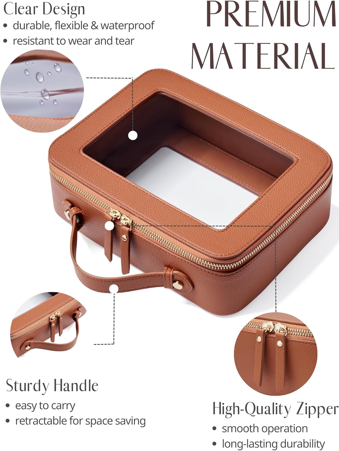 Popvibe Clear Makeup Bag Travel Cosmetic Case Transparent Toiletry Bag with Zipper, Portable Make Up Organizer Traveling Compact Car Bag for Essentials