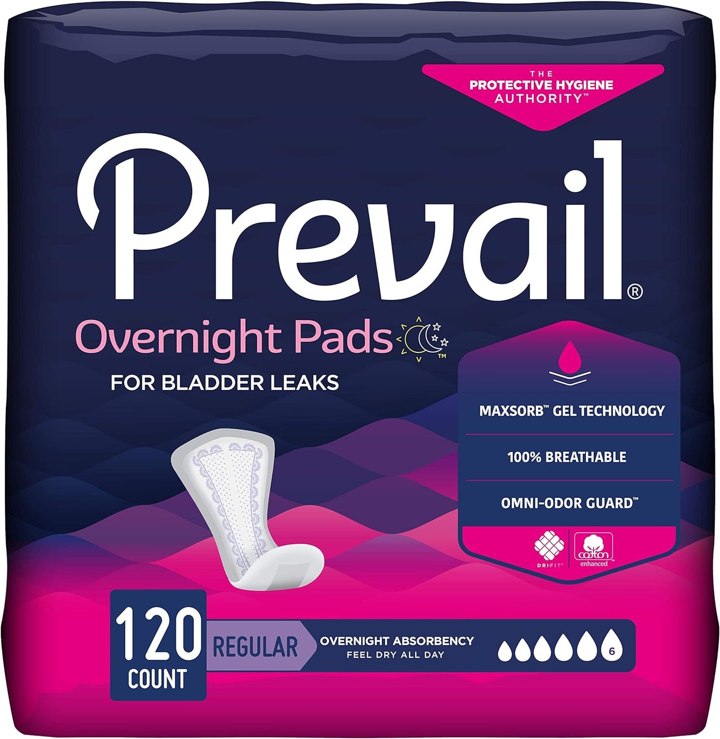 Prevail Proven - Incontinence Bladder Control Pads - Bladder Leak Pads - Overnight Absorbency, 120 Count (4 Packs of 30)