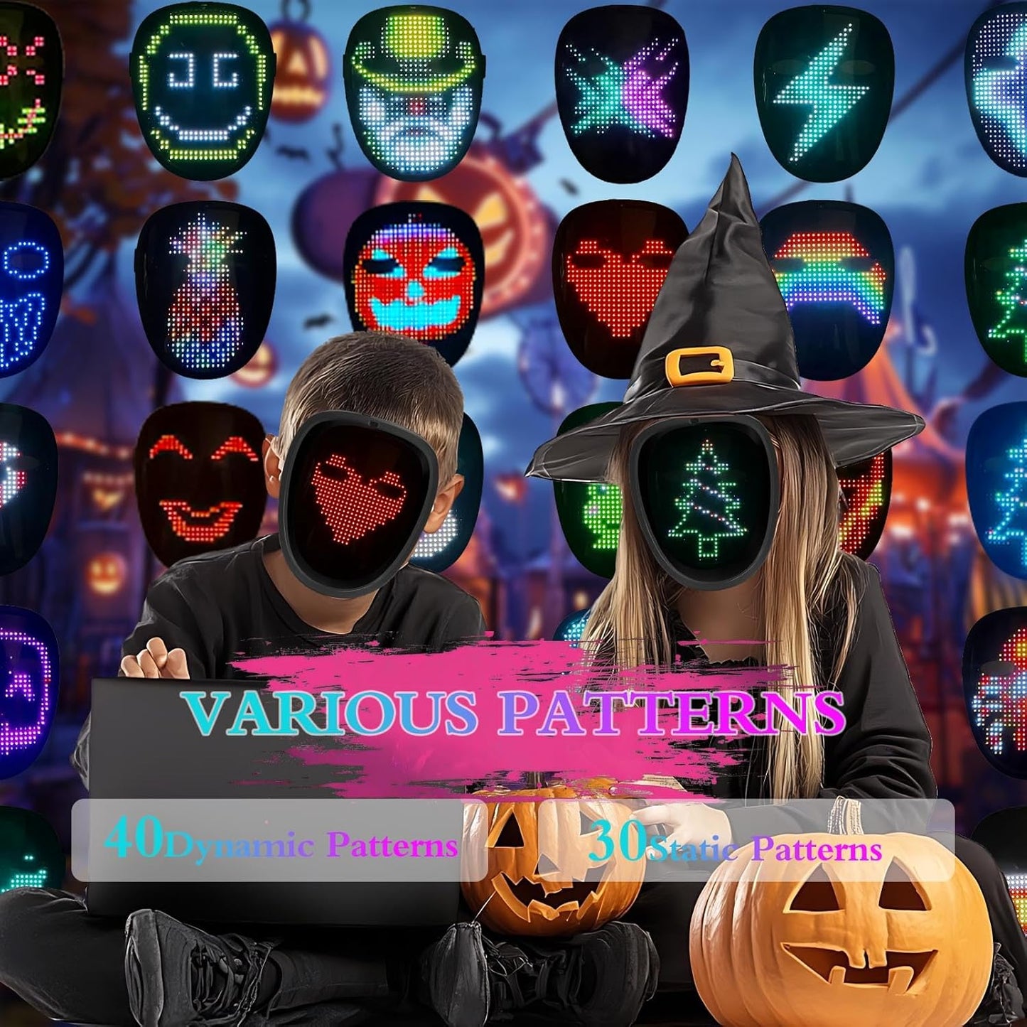 LED Mask with Gesture Sensing, Cool Light Up Transforming Face Mask for Halloween Xmas Cosplay