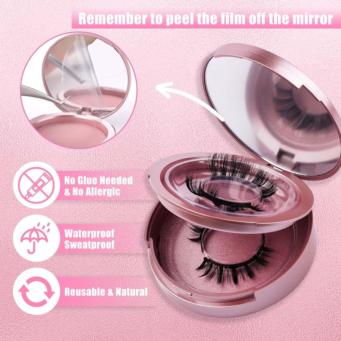 2 Pairs Magnetic Eyelashes with Applicator Waterproof Magnetic lashes Natural Look Reusable Eyelashes Easy to Wear and Remove No glue needed (KS02+XM1)