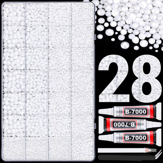 30000Pcs Resin Rhinestones for Bedazzling with 3Pcs B7000 Jewelry Glue, White Flatback Gems Rhinestones for Crafting, Clothing Tumblers Mugs Shoes Fabric Decor Nail Art