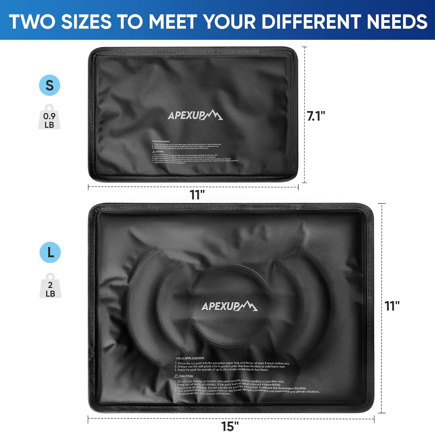 APEXUP Gel Ice Packs for Injuries Reusable, Flexible Double Sided Cold Packs for Injuries, Ice Pack for Knee, Shoulder, Back, Hip, Leg, Arm (Black, L, 1PK)