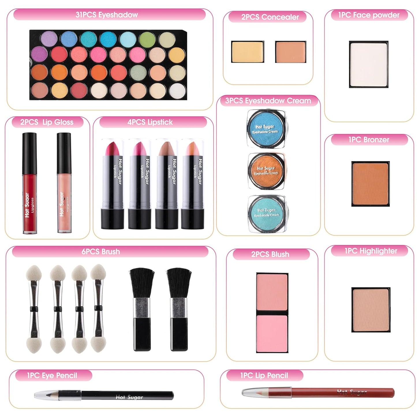 Hot Sugar Girls Makeup Kit for Birthday Gift, All in One Beginner Makeup Kit for Women Full Kit, Christmas Makeup Set for Teens 10 12 13 16 Includes Real Cosmetics and Makeup Tools (Red)