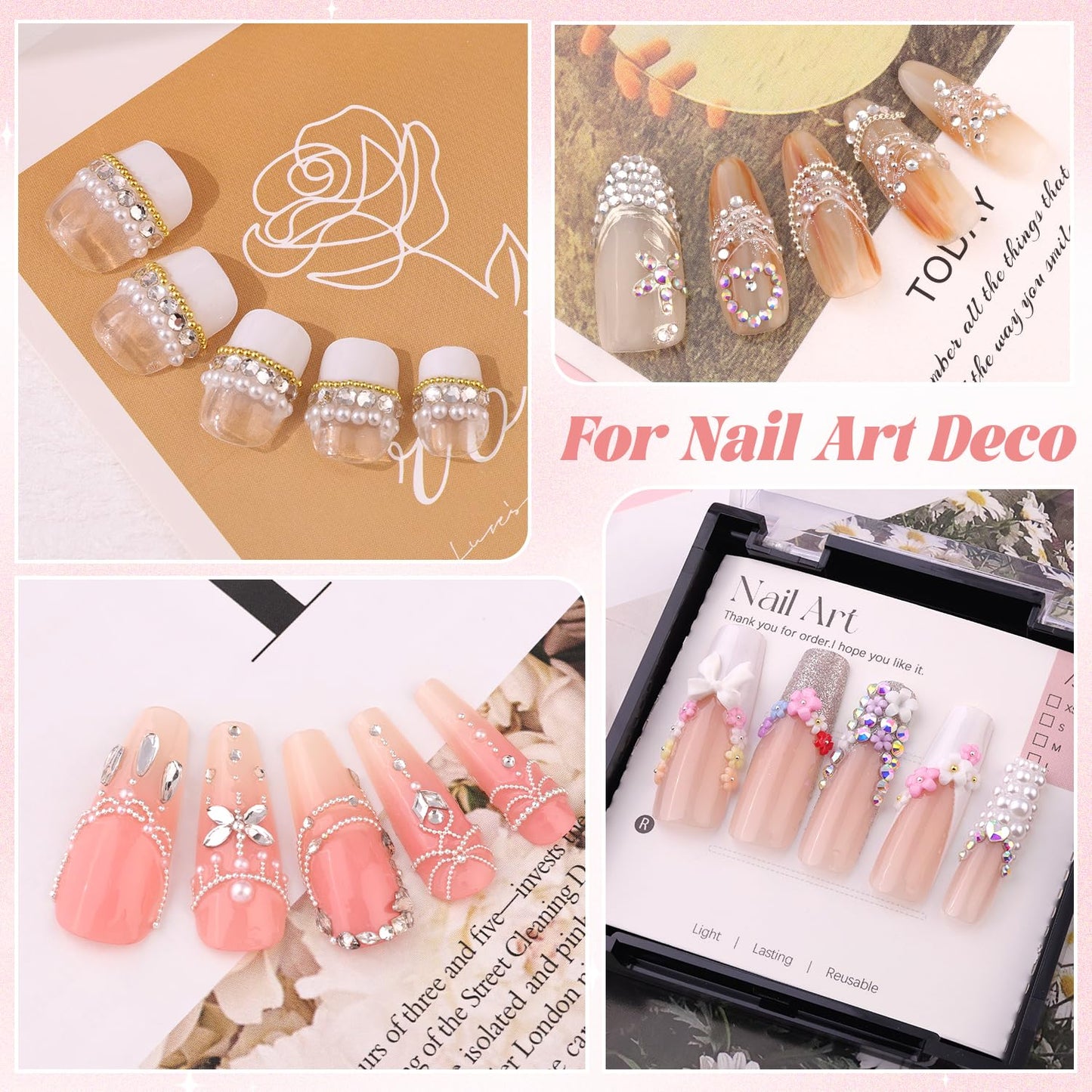 3600pcs Glass Transparent White Nail Rhinestones 6 Sizes(1.8/2/2.4/2.8/3/4mm) Flatback Crystal Nail Charms Jewels Decoration for Nail Art and Crafting, Tweezer and Pickup Pen included