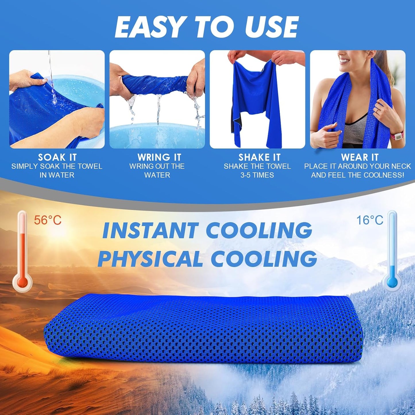 12 Pack Cooling Towels Bulk (47"x12") for Neck and Face, Ice Towel for Hot Weather, Soft Breathable Chilly Gym Towels, Microfiber Towel for Work Out, Yoga, Running, Camping & More Activities