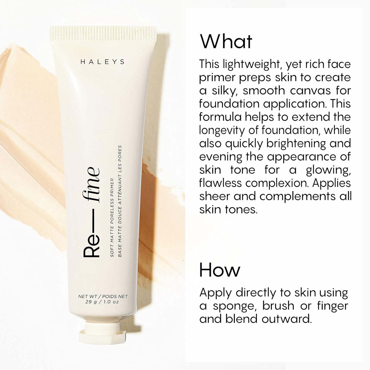 HALEYS Re-fine Soft Matte Poreless Primer (0.25 oz), Lightweight, Extends Makeup Longwear, Grips, Smooths, Blurs, Fills in Pores and fine lines, for All Skin Types + Tones, Cruelty + Fragrance-Free