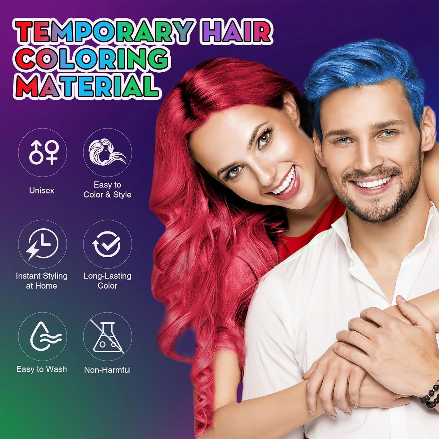 4 Colors Temporary Hair Color for Kids,Gifts for Teens,Girls,Boys,Fun Gifts for Kids,Temporary Hair Dye,Green Purple Red Blue Hair Dye Color Wax,DIY Hairstyle Instant Color Wax Halloween Party
