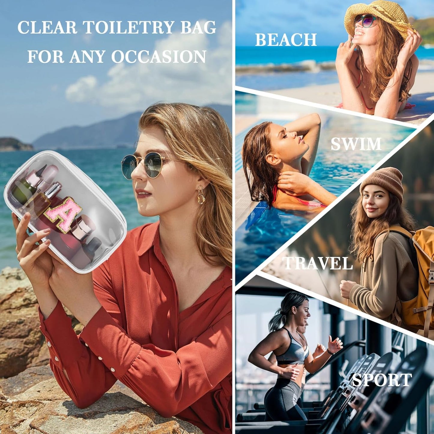 YOOLIFE Cute Travel Toiletry Bag - White Makeup Bag Organizer for Cosmetics, Skincare, Gifts for Women, Bridesmaid, Mother, Girlfriend, Initial D