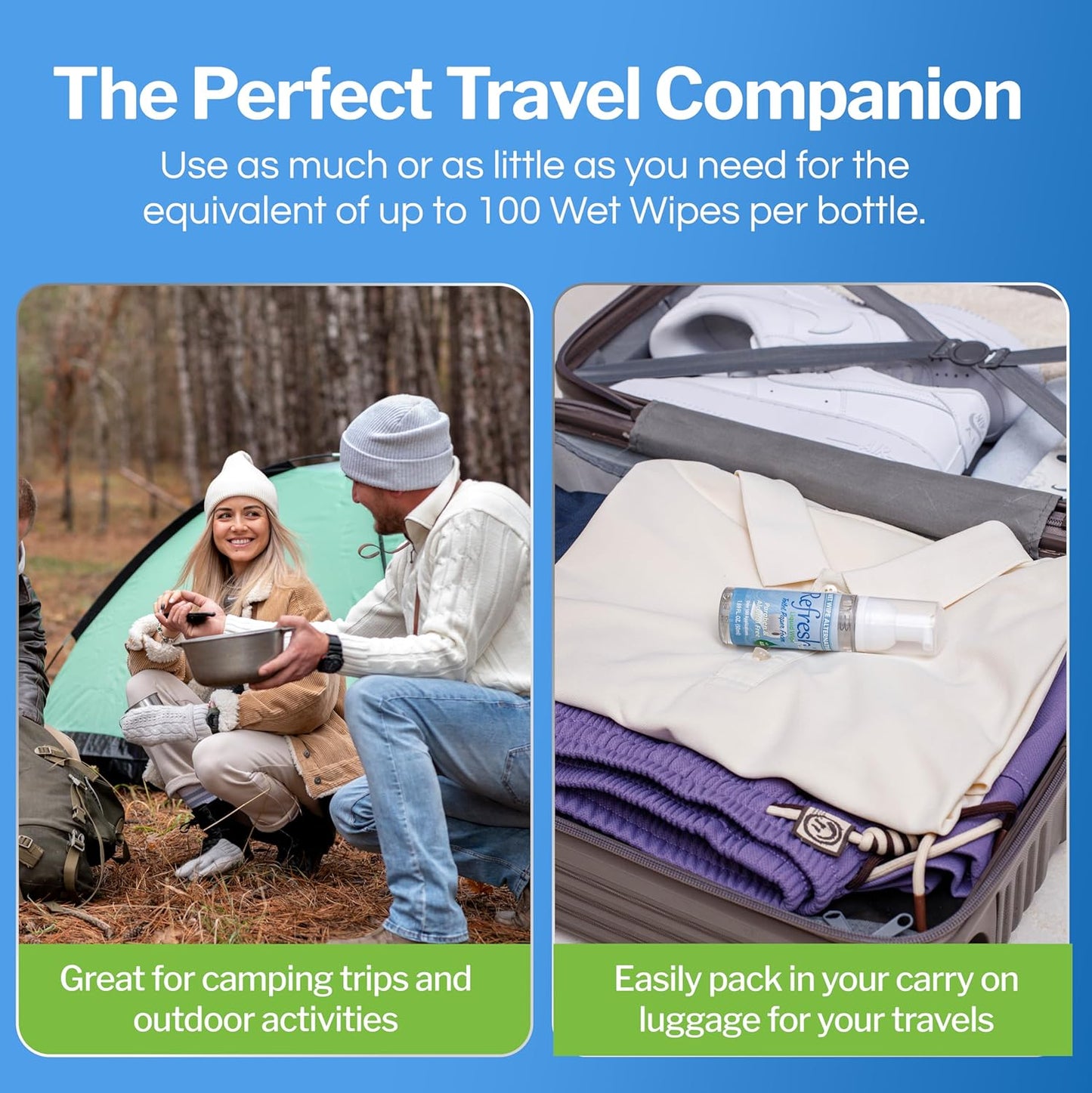 Refresh Liquid Wipe: Toilet Paper Foam. Eco-Friendly Wet Wipe Alternative with Witch Hazel and Aloe. Plumbing and Septic Safe. 250ml/50ml (10.14 Fl Oz Total) Combo Pack