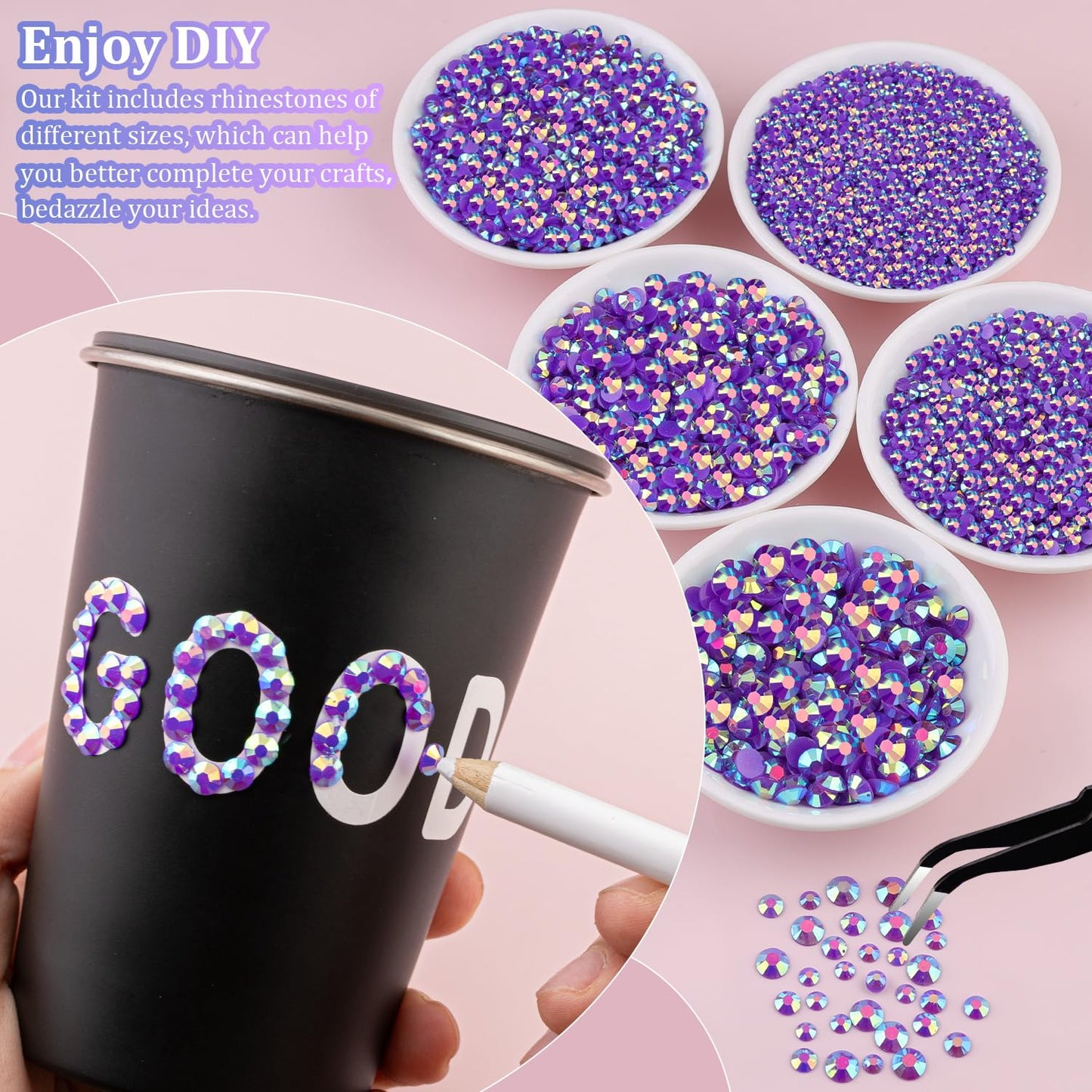 25000Pcs Resin Jelly Rhinestones for Crafting, Dark Purple AB 2-6mm Mixed Sizes Non Hotfix Flatback Gems, Bedazzling Crystal for DIY Crafts Clothing Tumblers Mugs Shoes Fabric Nail Art