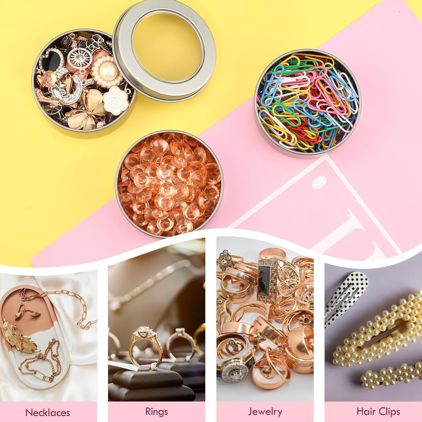 TecUnite 48 Pack 2 Ounce Metal Tin Cans Round Empty Container Salve Tins with Clear Lid for Kitchen, Office, Candles, Candies