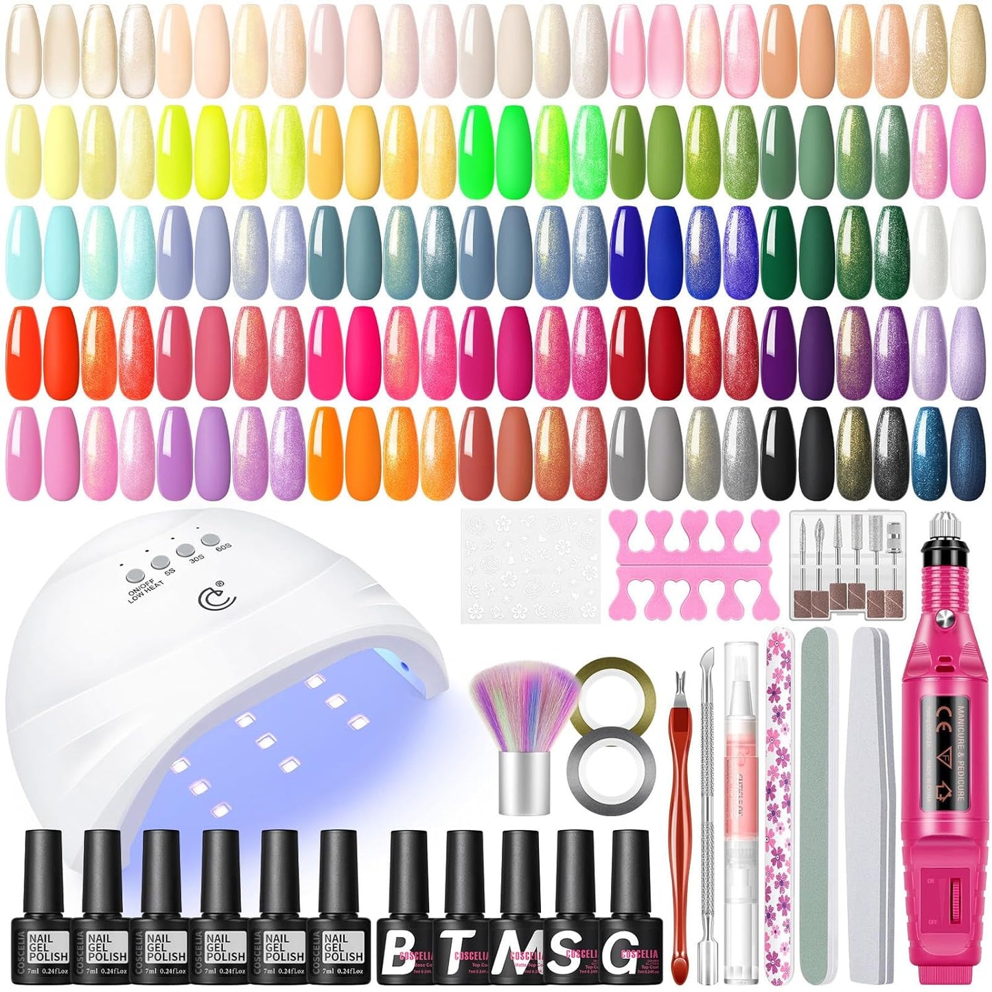 53PCS Gel Nail Polish Kit with U V light and Drill Starter Kit, 35 Colors Gel Polish Set 5pcs Top Base Coat All season Fashion Popular Colors Professional Nail Lamp Gel Manicure Kit Gifts for Women