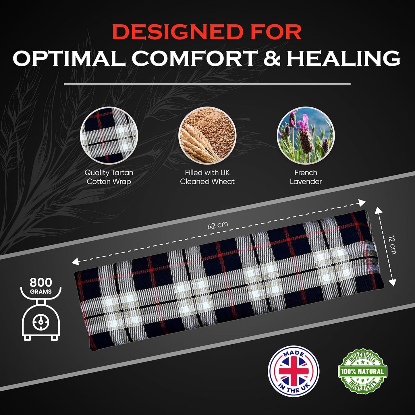 Microwavable Heating Pads for Winter Warmth, Back, Stomach & Head Comfort – Kalore Cotton Tartan Neck Wrap – Even Heat Distribution Hot Compress Bag – Wheat Heat Pad XL – Lavender Scent – Black Watch