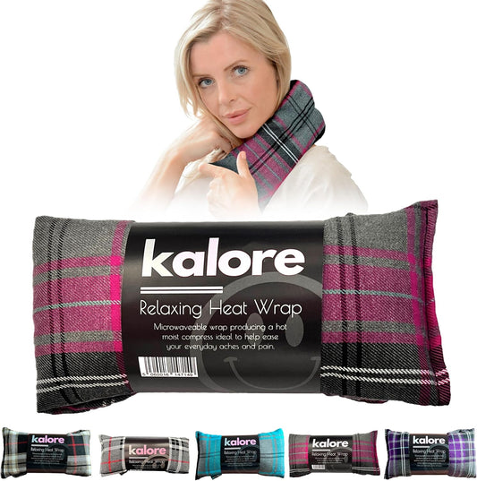 Microwavable Heating Pads for Winter Warmth, Back, Stomach & Head Comfort – Kalore Soft Cotton Tartan Neck Wrap – Even Heat Distribution Hot Compress Bag – Wheat Heat Pad XL – Unscented – Pink