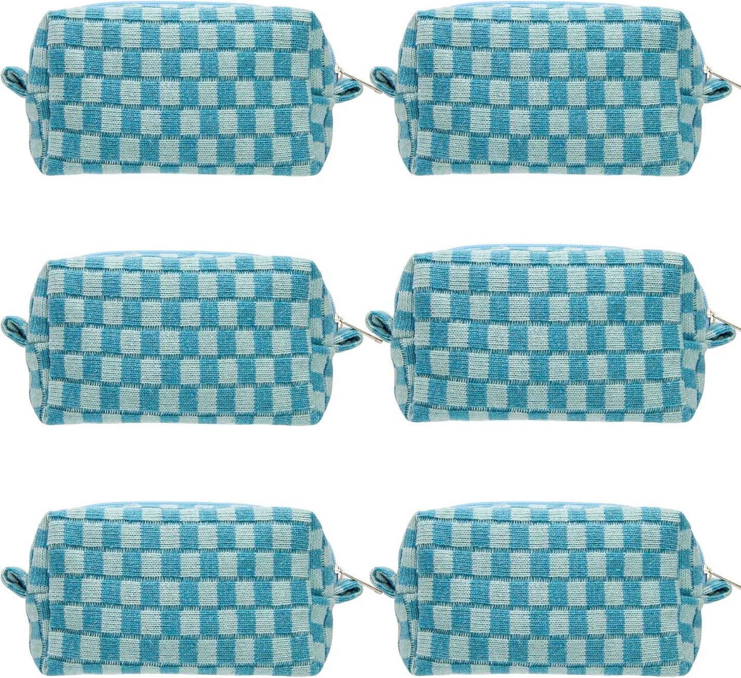 PAZIMIIK Checkered Makeup Bag for Purse Portable Zipper Make Up Pouch Small Cosmetic Case for Travel Accessories (6PCS Lake Blue)