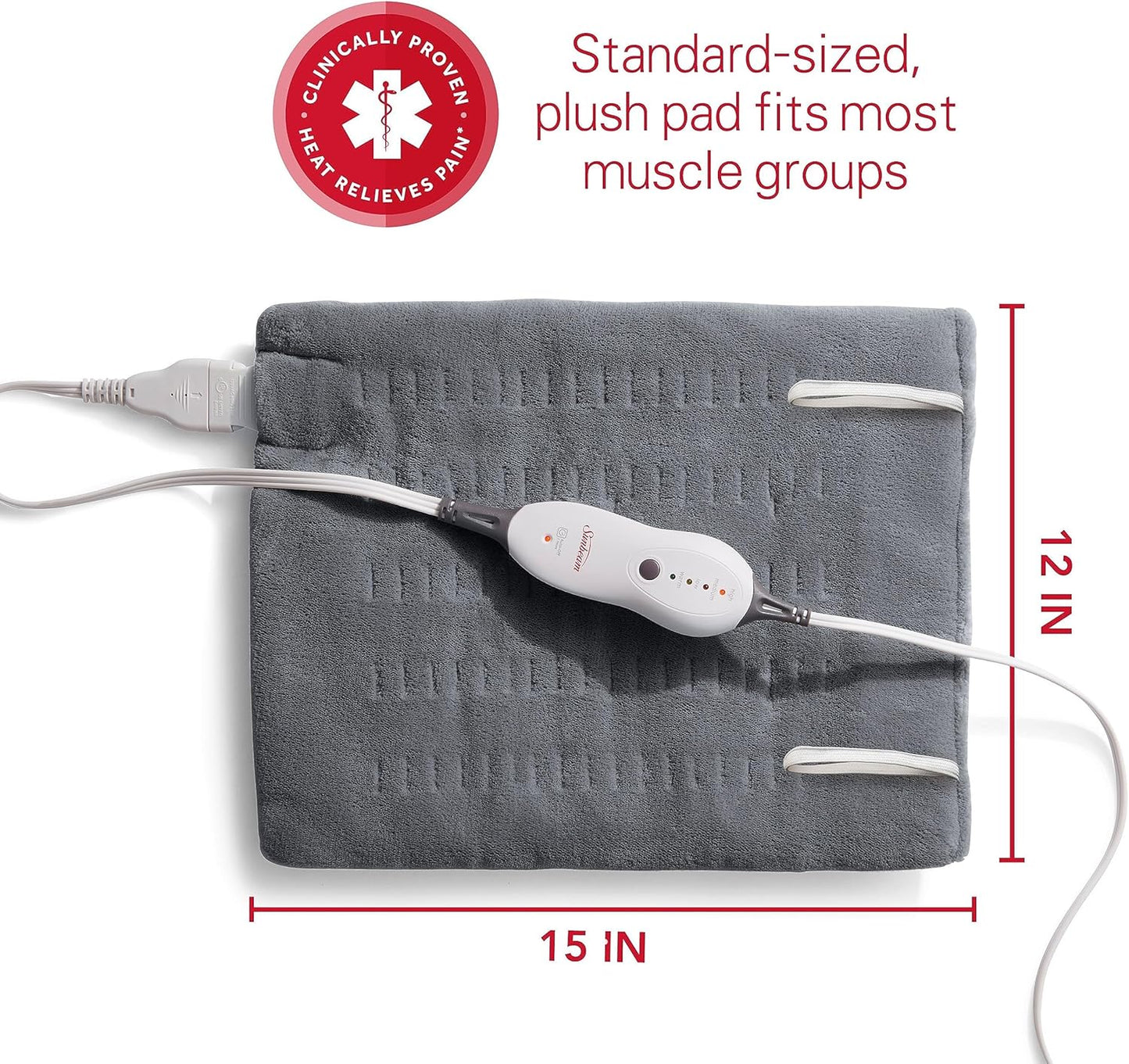 Sunbeam Premium Sunbeam Heating Pad with Compact Storage, Standard Size, Gray