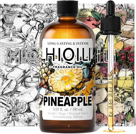HIQILI Pineapple Fragrance Oil for Diffuser, Soaps, Bath Bombs, Candles Making, Bright Scents for Home, Car & Office - 5.07 Fl Oz
