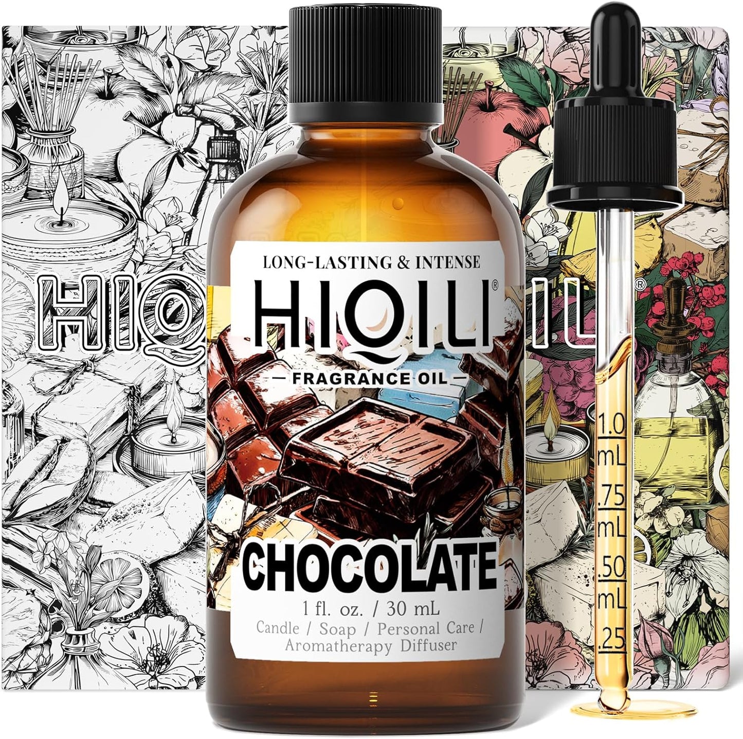 HIQILI Chocolate Fragrance Oil for DIY Candle, Soap & Bath Salts Making, Long Lasting Scents for Home Essential Oil Diffuser - 1 Fl Oz