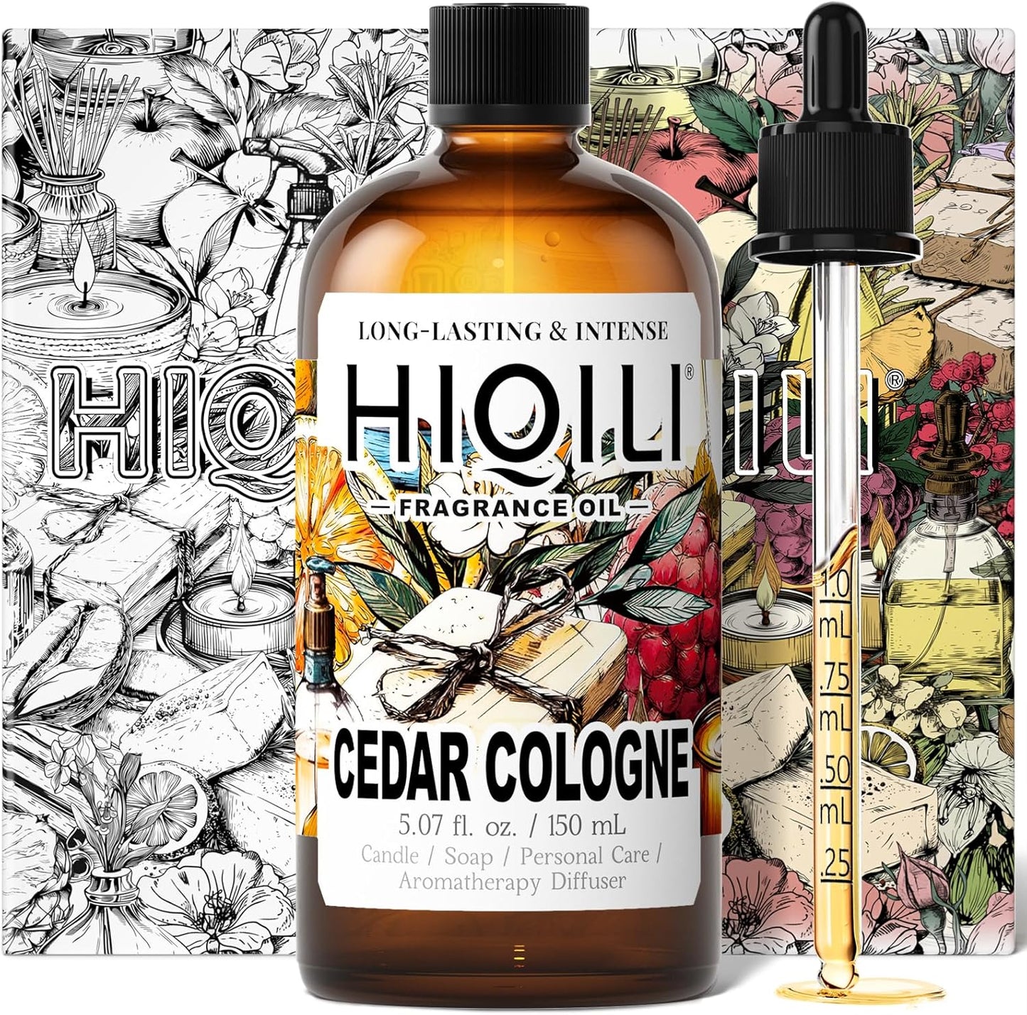HIQILI Cedar Cologne Fragrance Oil for DIY Candle & Soap Making, Long-Lasting, Luxury Hotel Scents for Diffuser - 5.07 Fl Oz