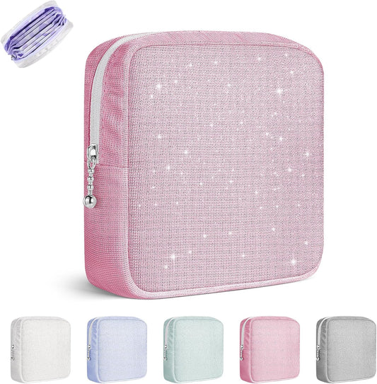 Period Bag for Teen Girls, Canvas Sanitary Napkin Storage Bag with Zipper, Portable Menstrual Pad Bag Tampon Holder for Purse