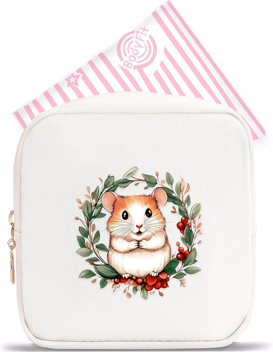 Hamster Mini Makeup Bag, Hamster Gift For Women Girls, Cute Portable Zipper Pouch Cosmetic Bag For Teen Girls Kids, Small Storage Bag For Sanitary Pad, Period napkin bag!