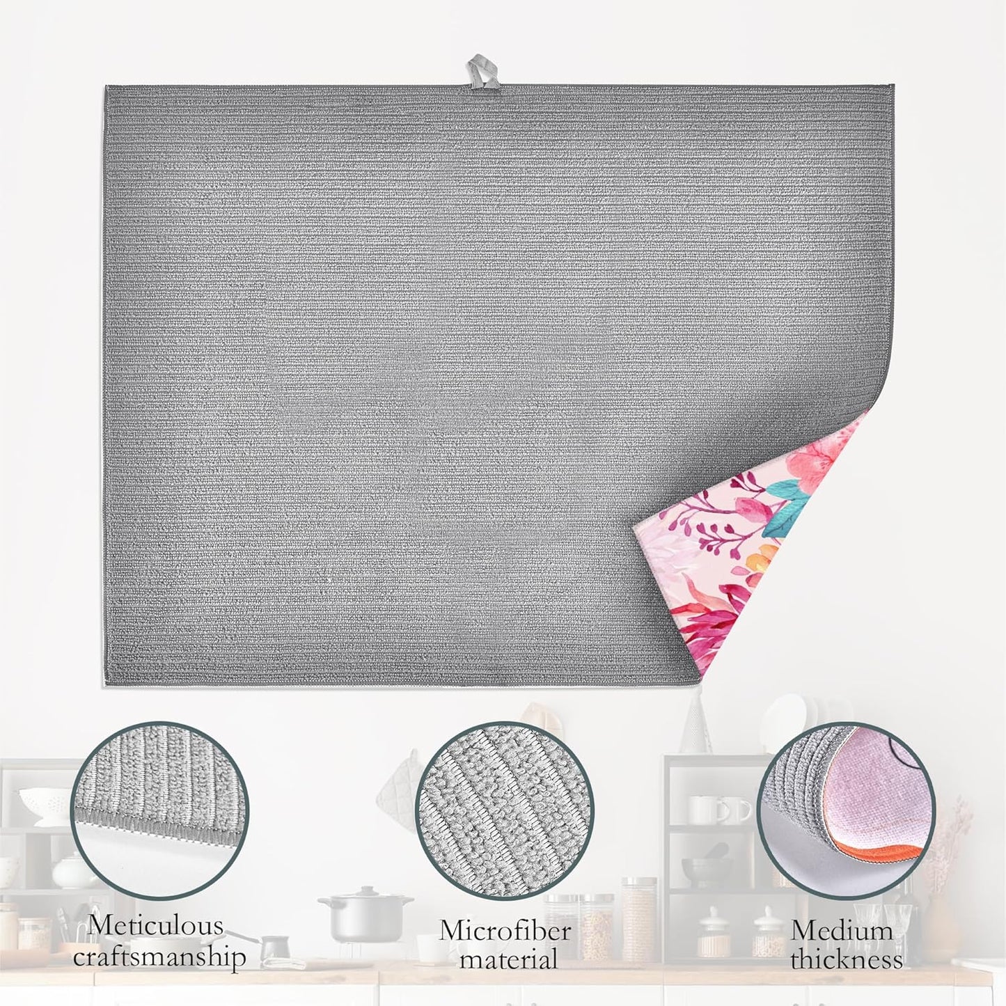 Humming Bird Dish Drying Mats 18x24 Inch,Tropical Flowers Dish Pad Drying Rack Mat for Kitchen Counter Ultra Absorbent Microfiber Dishware Coffee Maker Bar Countertop Decor