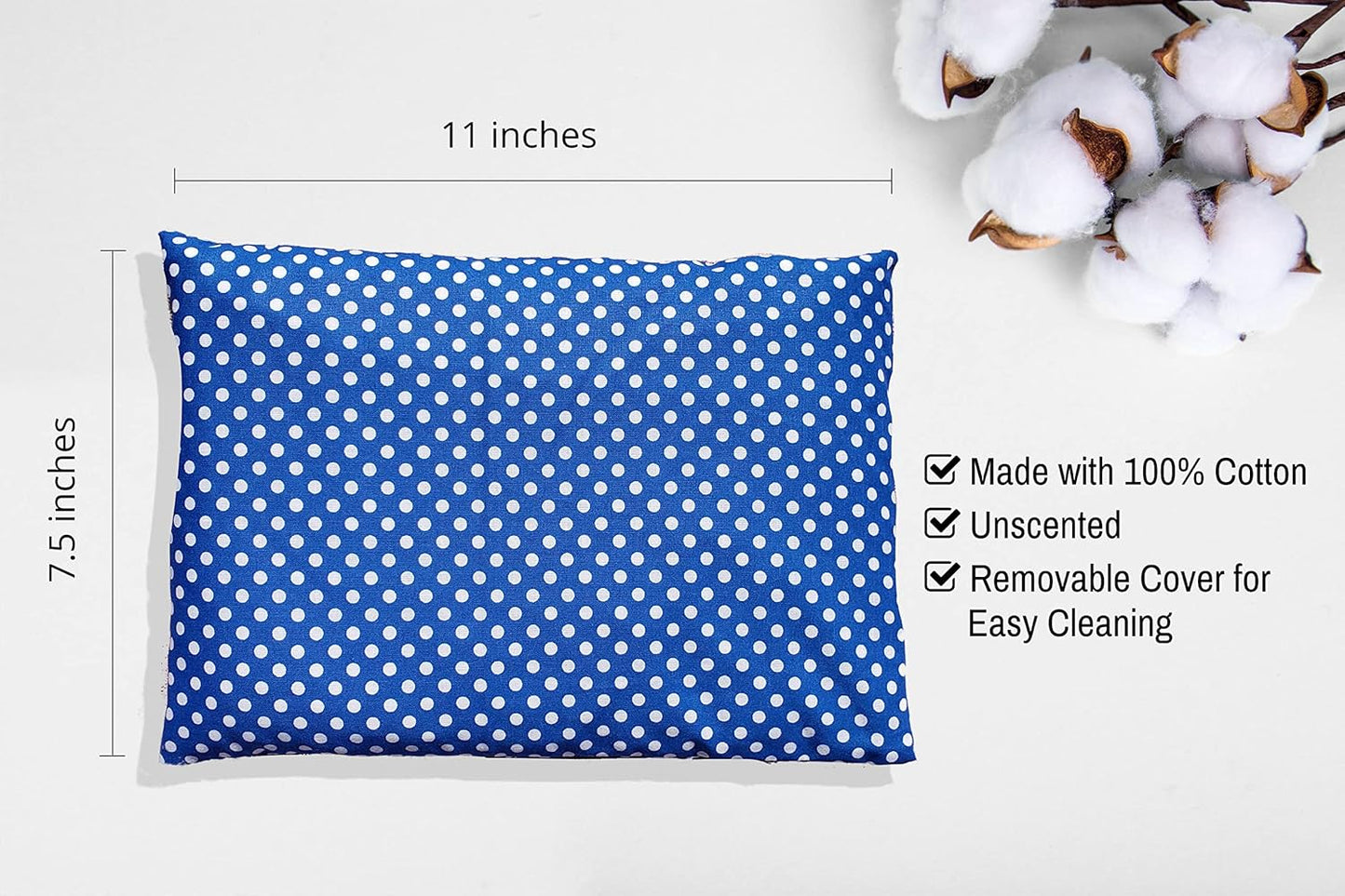 Microwavable Corn Filled Heating Pad and Cold Pack/Washable 100% Cotton Cover (Polka Dot - Blue, 7.5in W x 11in L)