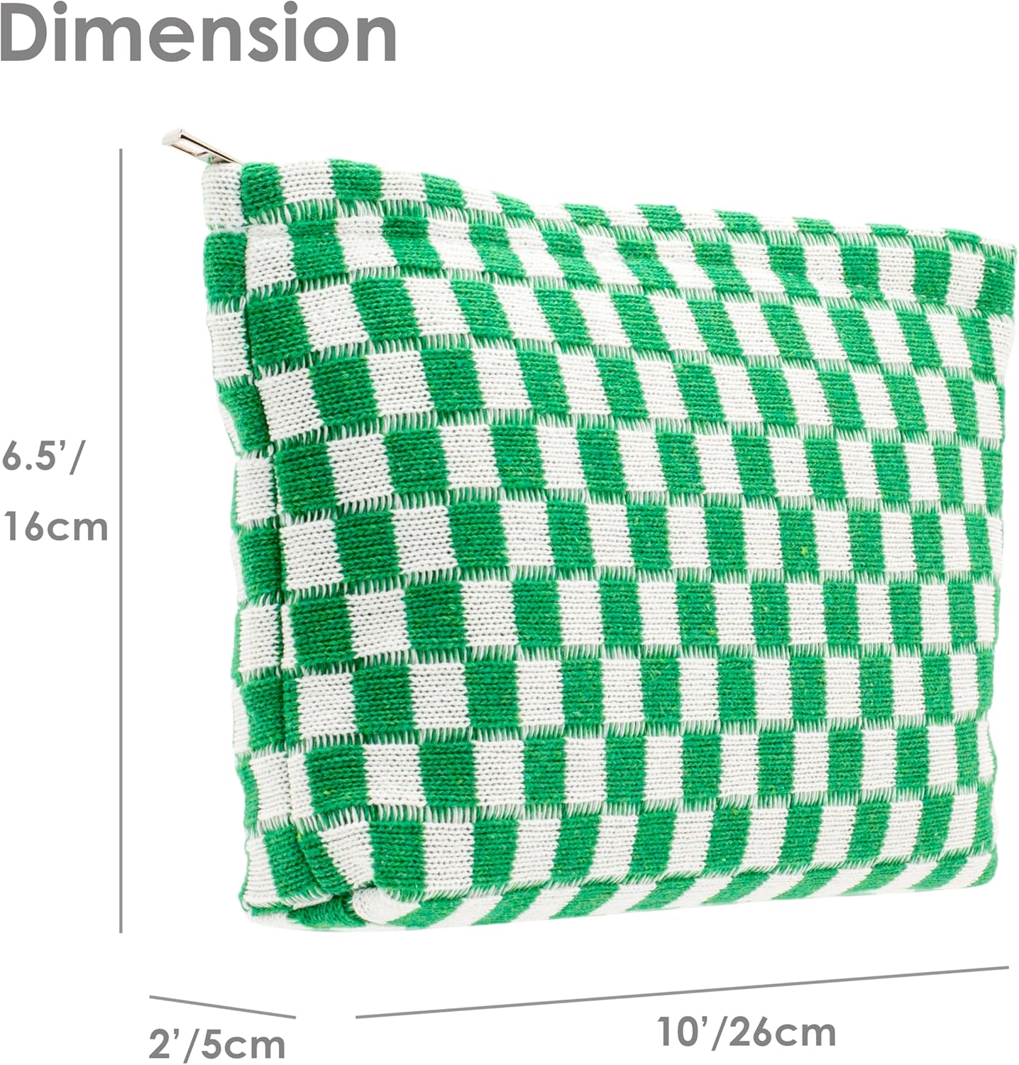 PAZIMIIK Knitted Checkered Makeup Bag Large Zipper Make Up Accessory Pouch for Purse Cosmetic Brush Bag for Travel Essential,Green