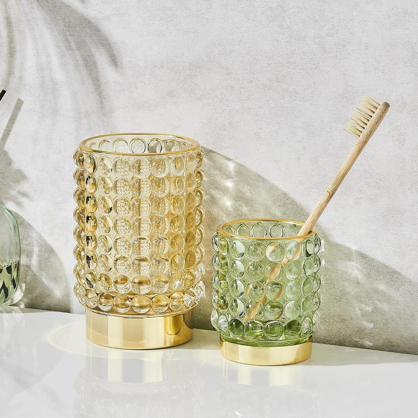 Makeup Brush Holder Organizer,Toothbrush Holders,Desk Pen Pencil Holder,Multifunctional Vintage Glass Brush Cup(A38-3-US/Gold/L)